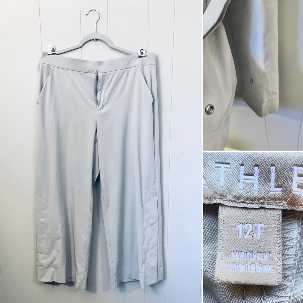 Athleta Wide Leg Tribeca Pants Cropped Side Slit Tern Gray Lightweight 12 Tall